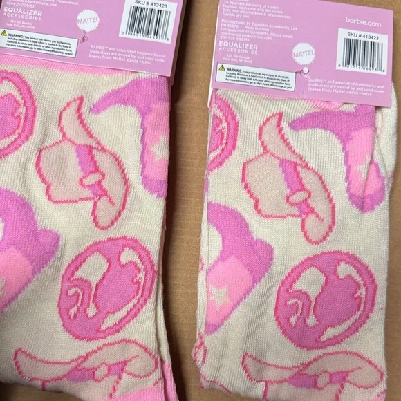 Barbie Pink and Cream cowboy hat Western crew Socks set of 2 size 9-13 - Picture 3 of 5